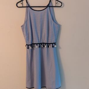 THML Blue and White Striped Dress With Tassel Fringe